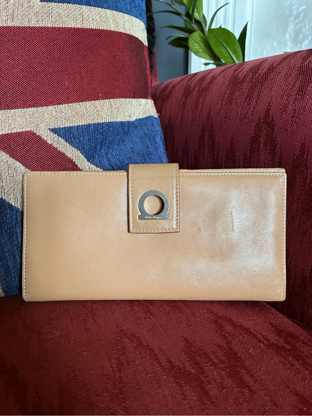 Salvatore Ferragamo Tan Leather Snap Wallet with Signature Logo